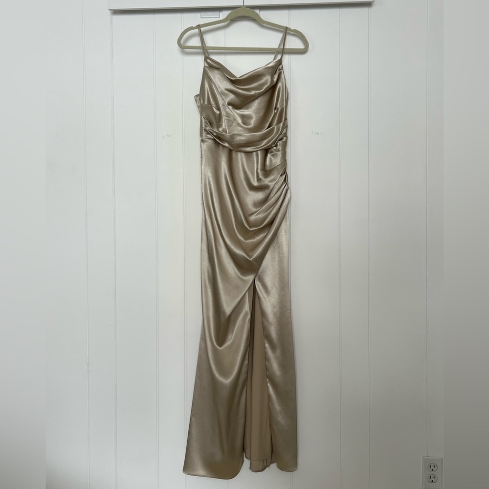 Birdy Grey Lydia Bridesmaid Dress - Neutral Champagne, Shiny Satin
